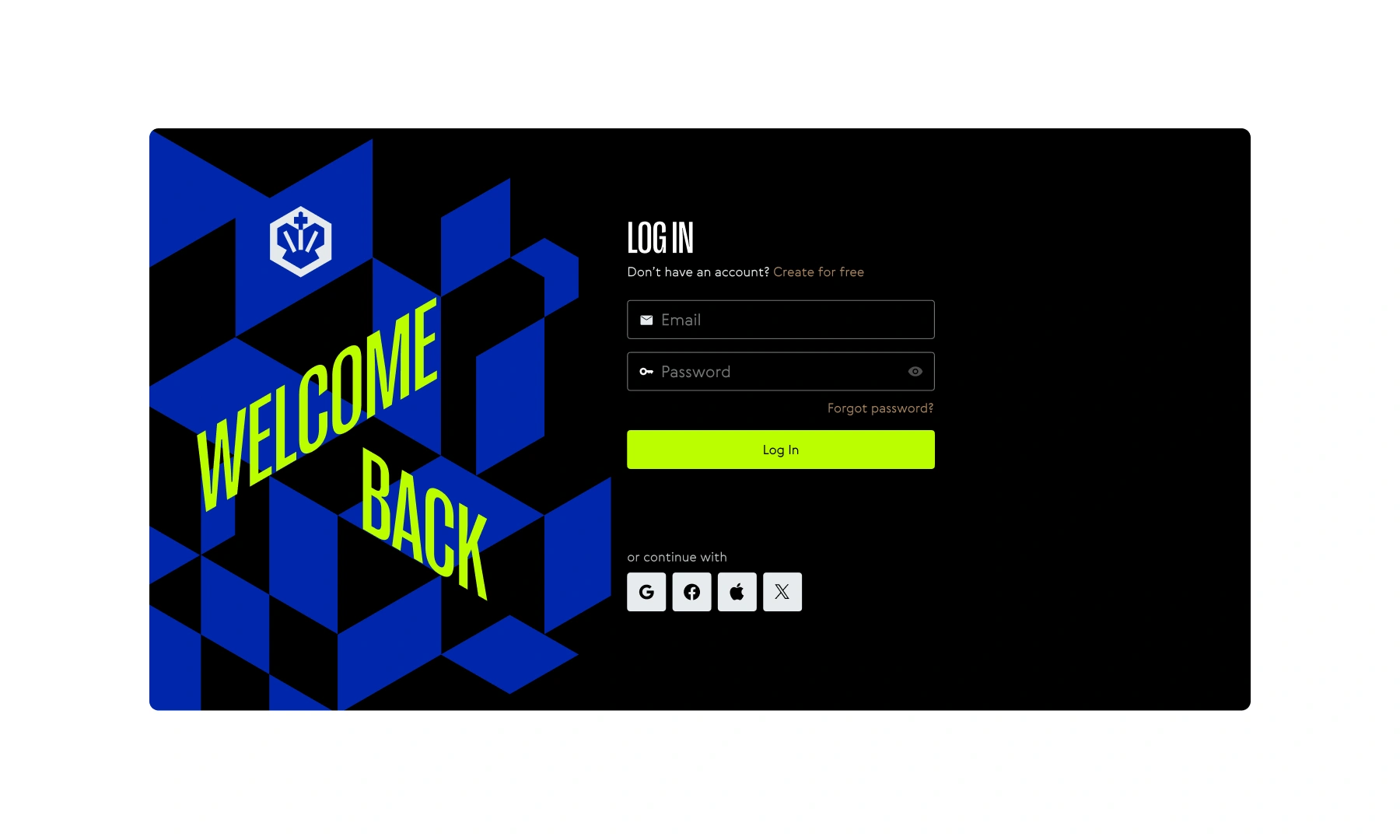 Final high-fidelity user interface design for the desktop login screen with integrated social authentication options.