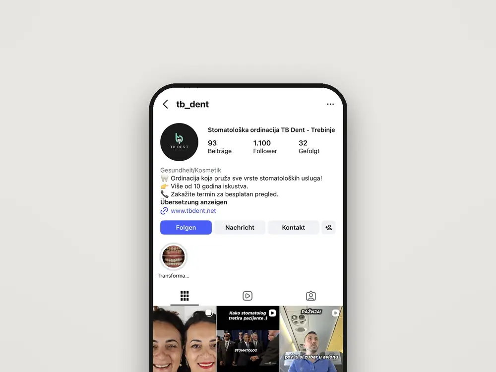 Instagram profil TB Dent pre IKONA programa