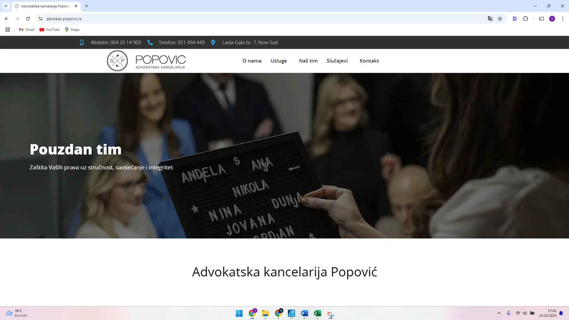 Sajt Advokatske kancelarije Popović pre IKONA programa