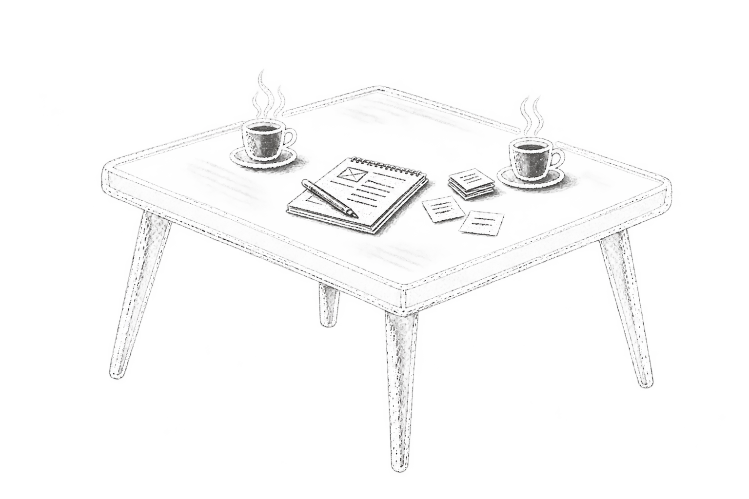 Simple round table with three legs casting a shadow on a gray surface.
