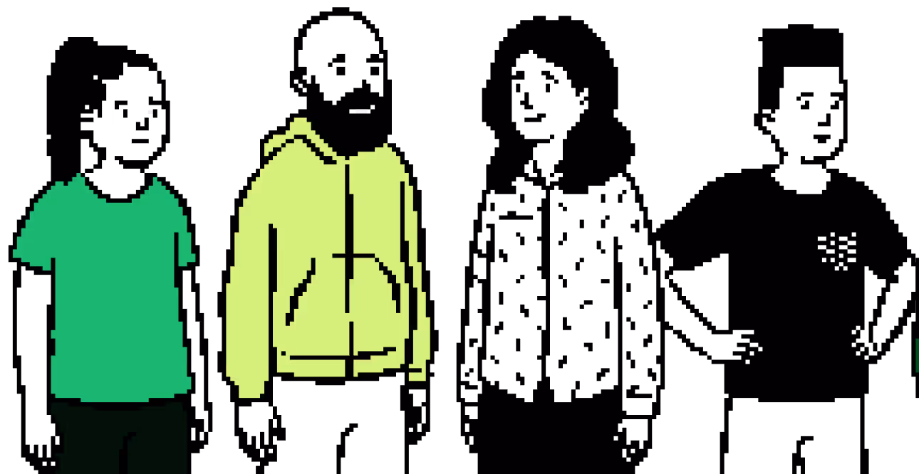 Green t-shirt and yellow hoodie hanging on a rack against a black background.