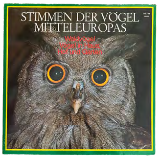 Schallplattenhülle „Stimmen der Vögel Mitteleuropas“ mit einer Eule auf dem Cover