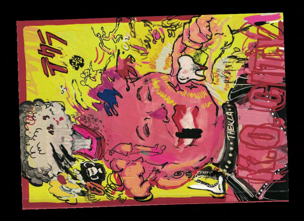 Buntes Zine-Artwork mit Wrestling-Motiv
