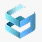 Blue and gray three-dimensional geometric cube with a stylized S shape.