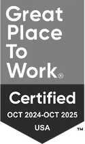 Great Place To Work Certified badge for October 2024 to October 2025, USA.