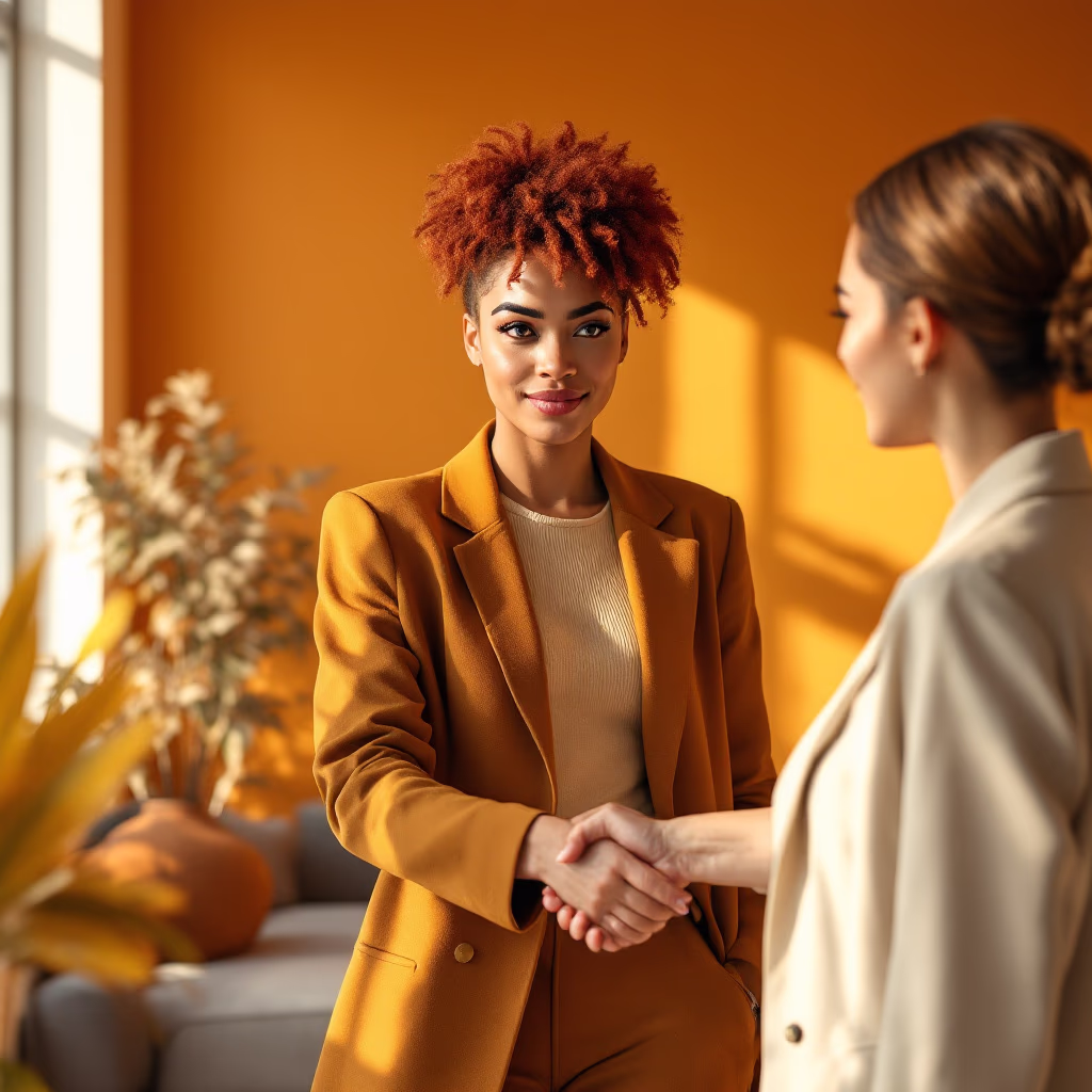 [headshot] image of satisfied customer shaking hands with company representative (for a fintech company)