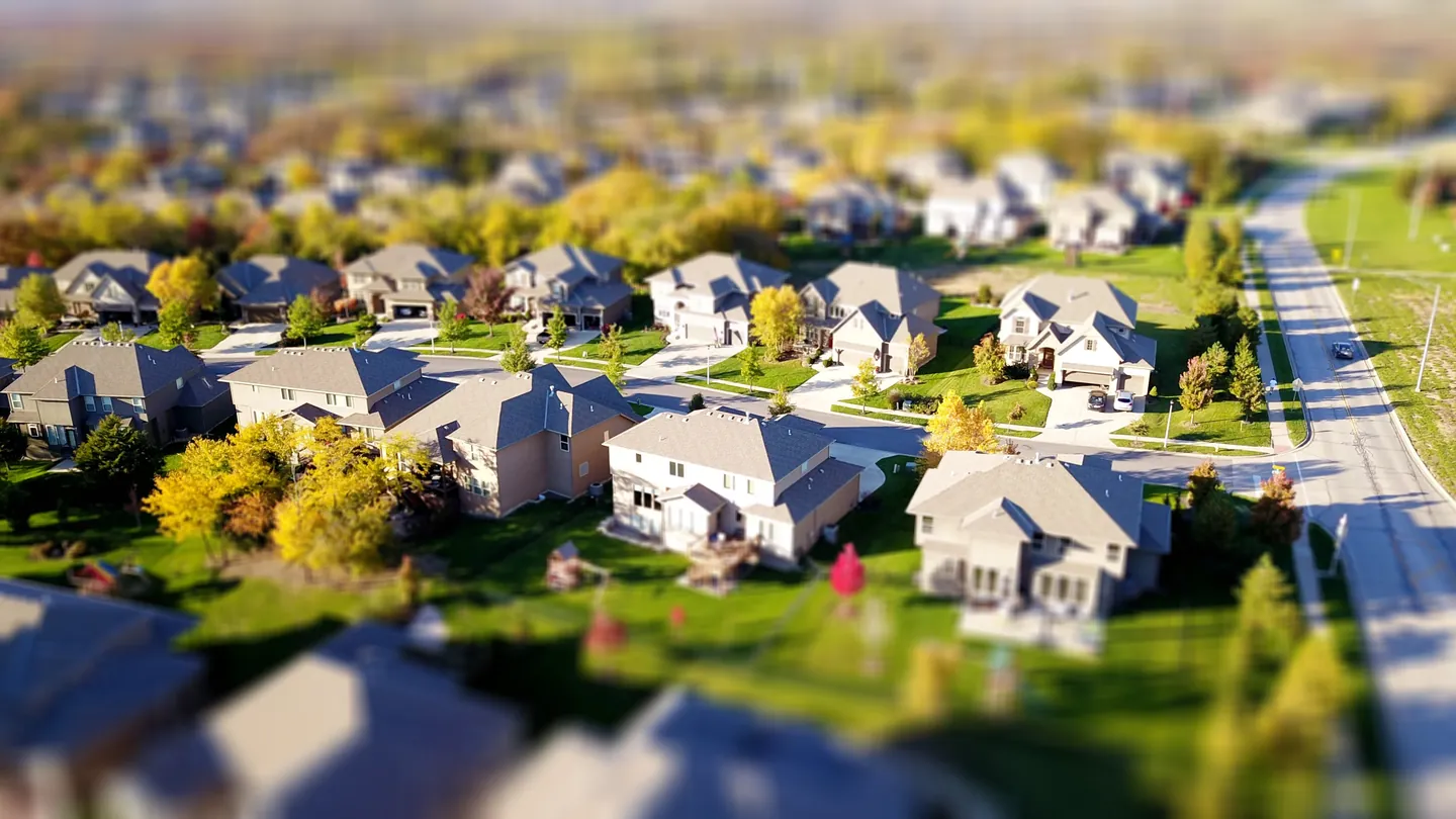 Miniature model of a neighborhood of single-family homes