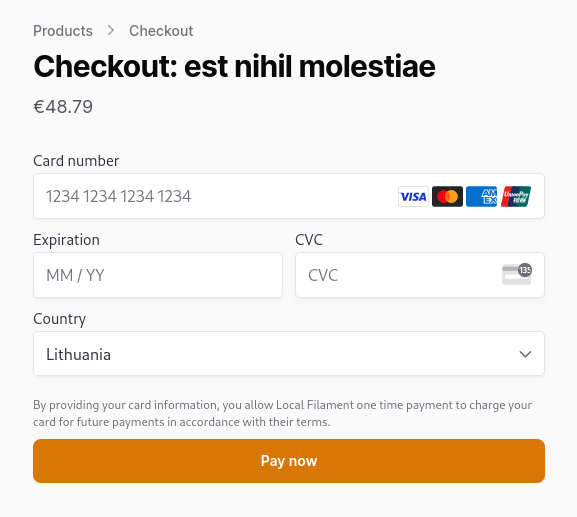 Filament: Stripe One-Time Payment Form with Elements