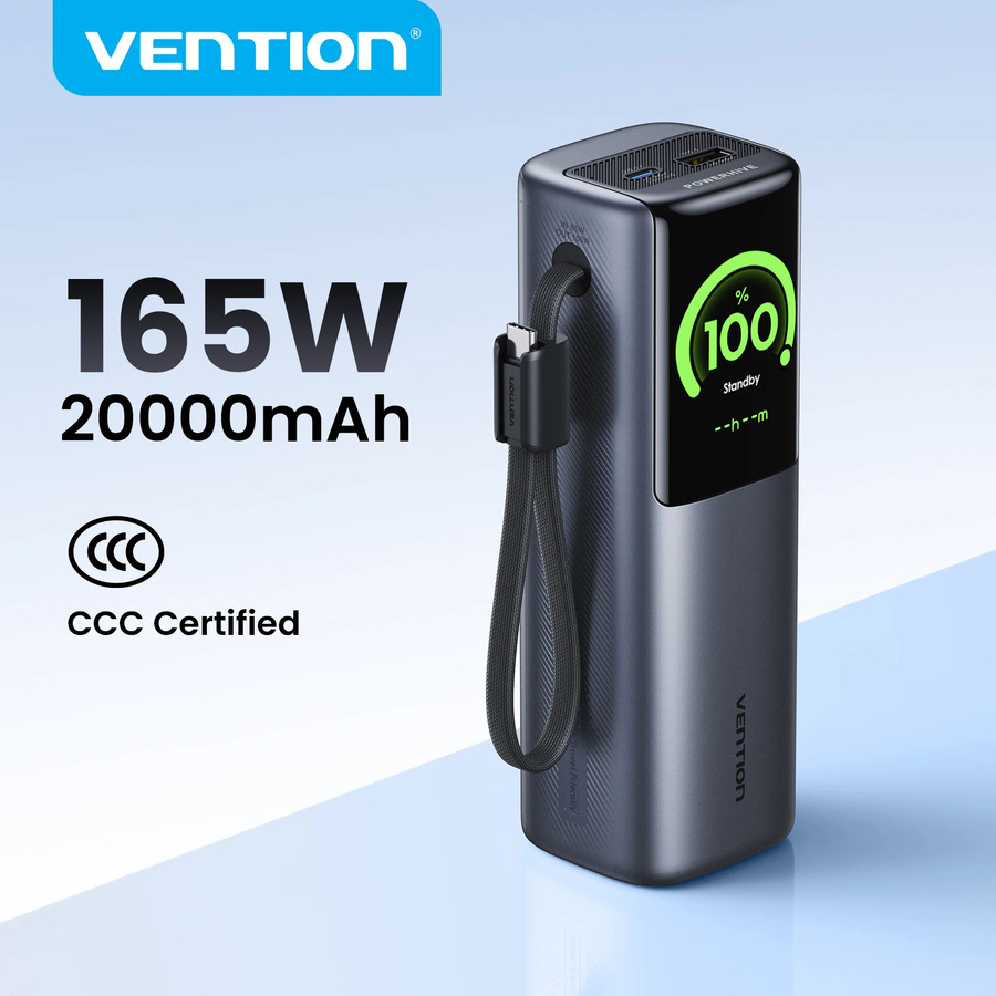 Vention 165W 20000mAh Power Bank with CCC Certification US$45. 77 (~A$64. 54) Delivered @ Vention Official Store AliExpress