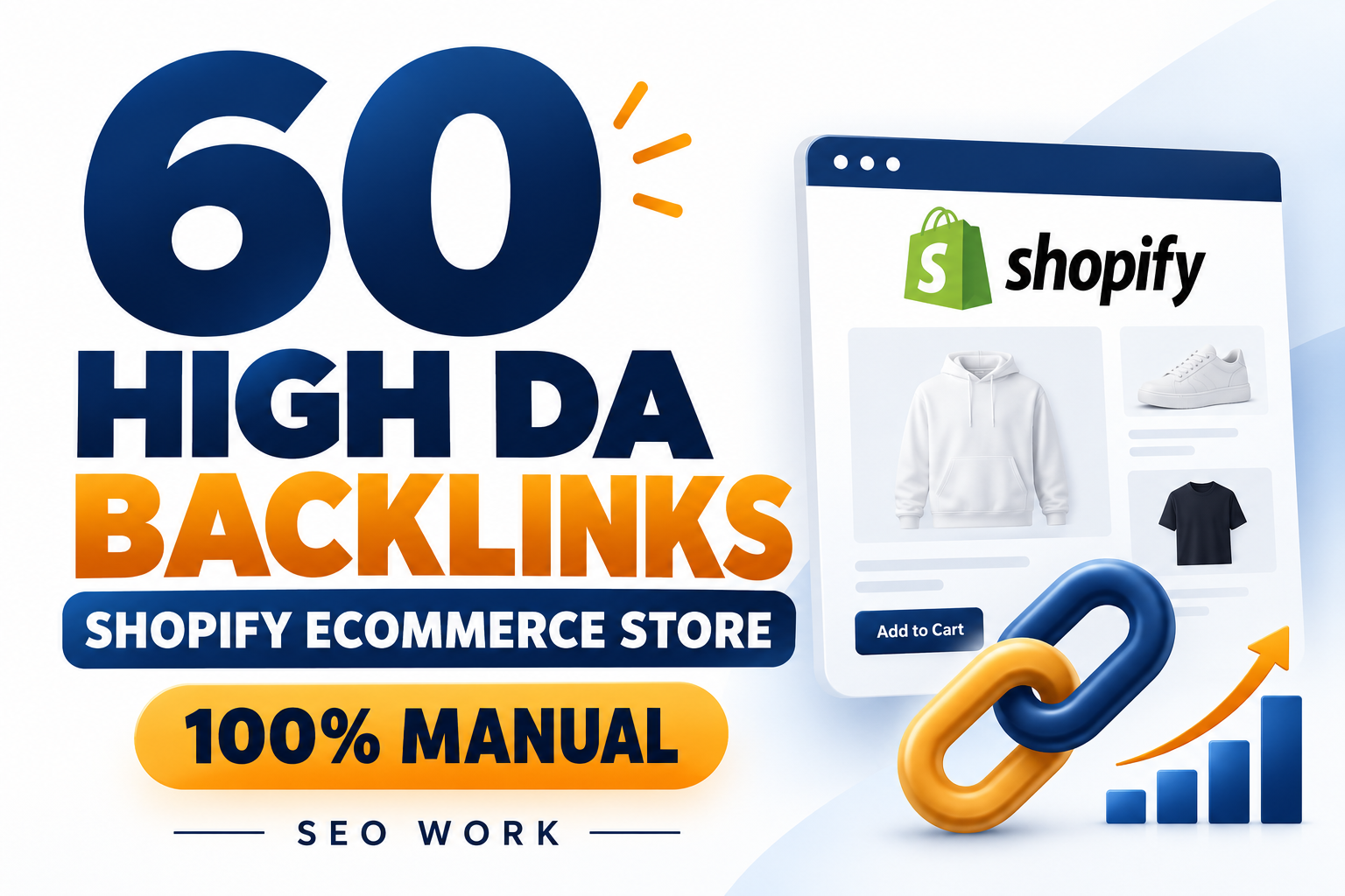 60 High DA Backlinks for Shopify Ecommerce Store 100 Manual SEO Work for $20
