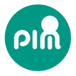 PIM company logo with white stylized letters on a teal circular background.