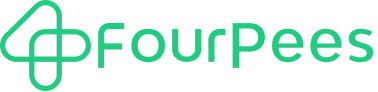 FourPees logo in green with stylized letters forming the icon.