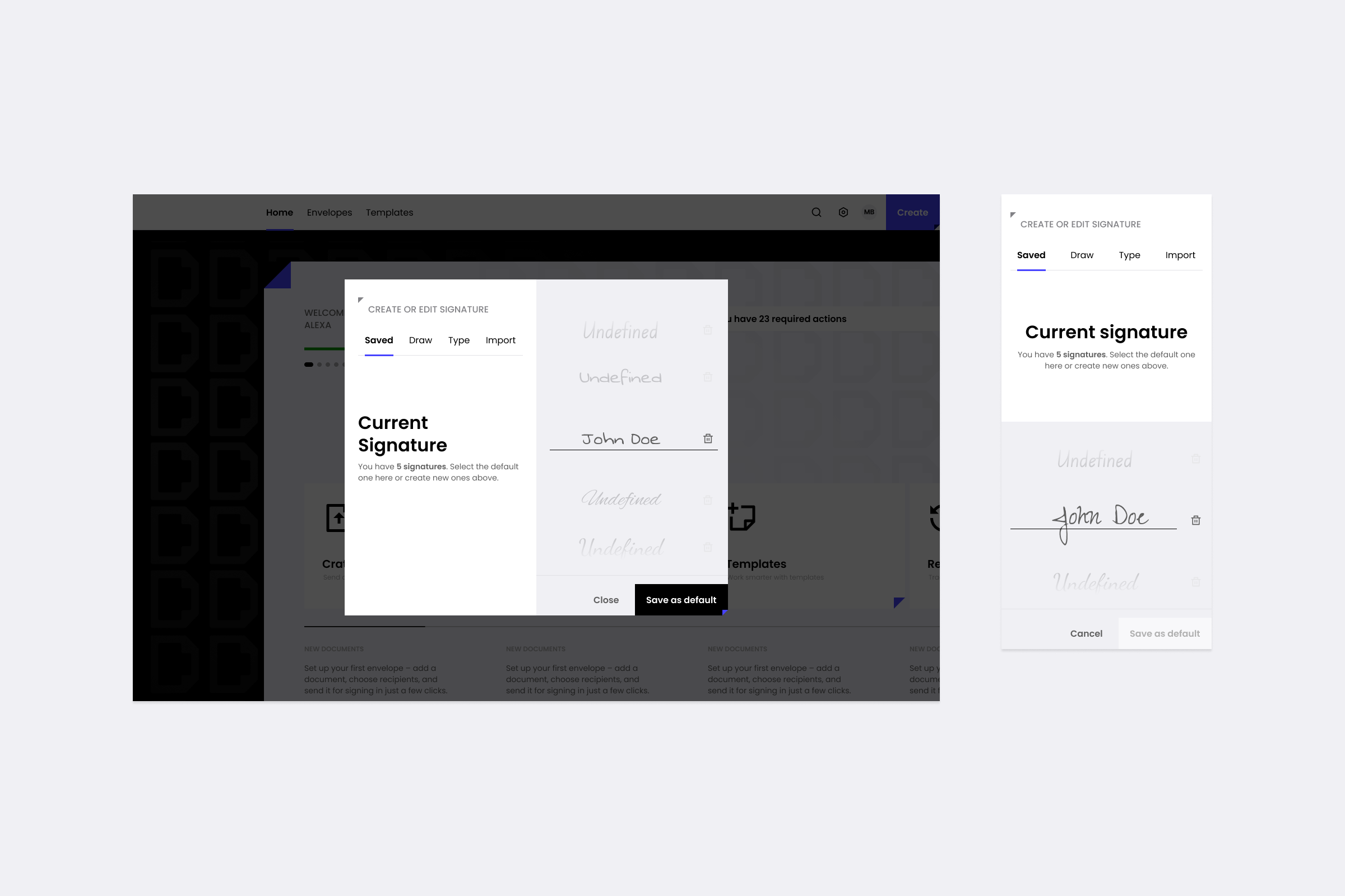 Signature editor: drawing and adjusting a signature inside the e-signature platform
