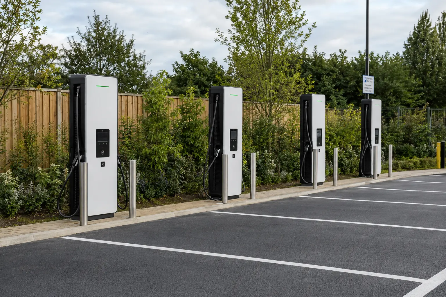Electric vehicle charging points installed in a residential car park to support sustainable transport infrastructure.