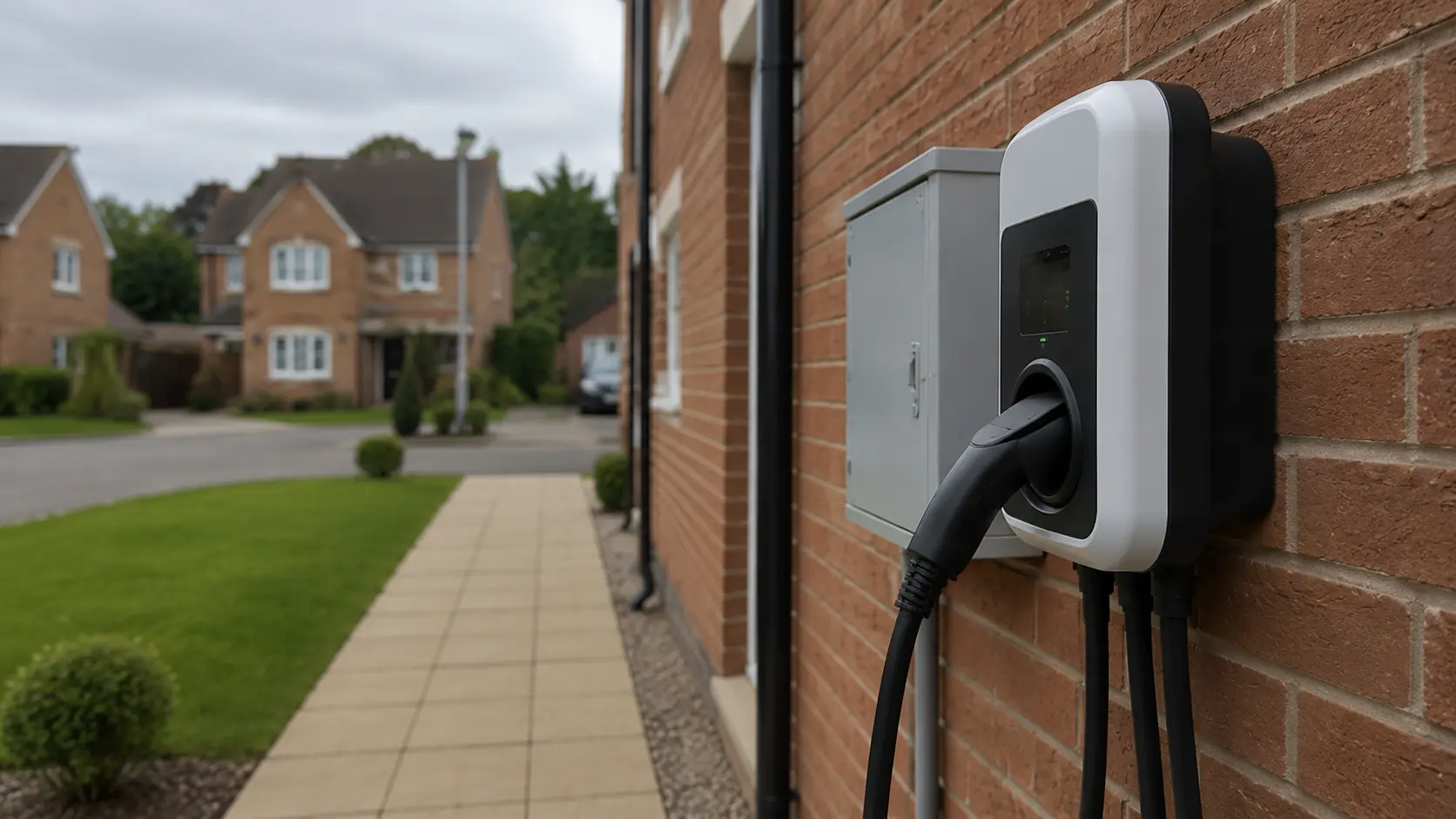 Residential EV charger installed as part of a domestic electric vehicle charging infrastructure project.