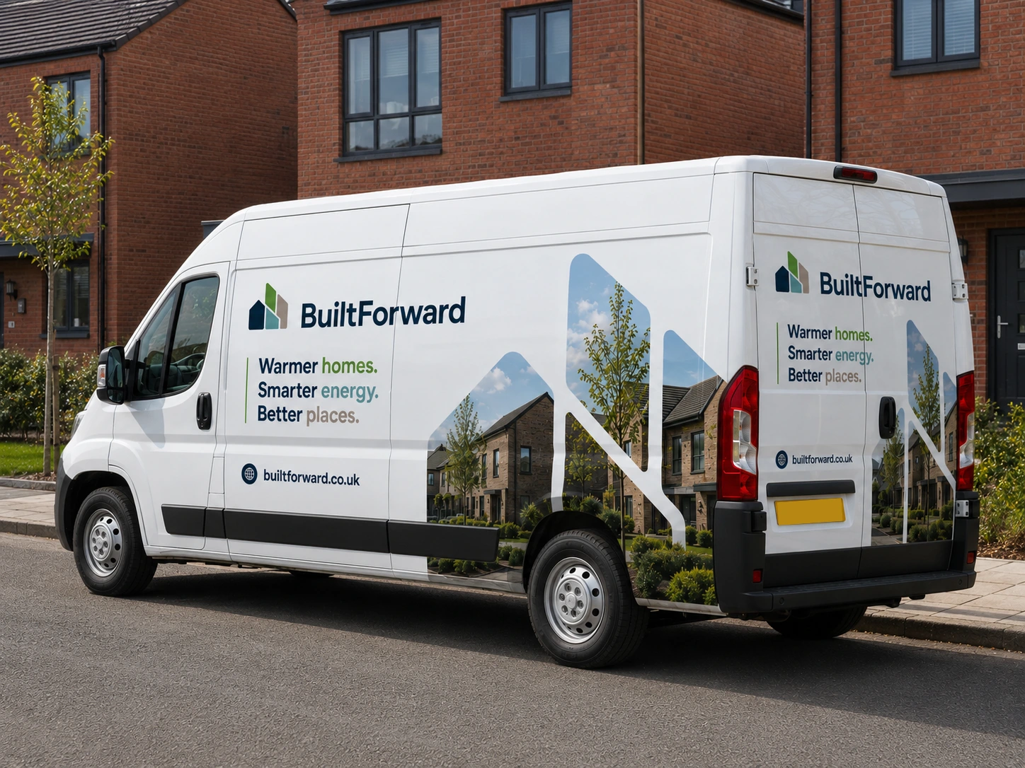 BuiltForward service vehicle supporting retrofit, energy infrastructure and building improvement programmes.