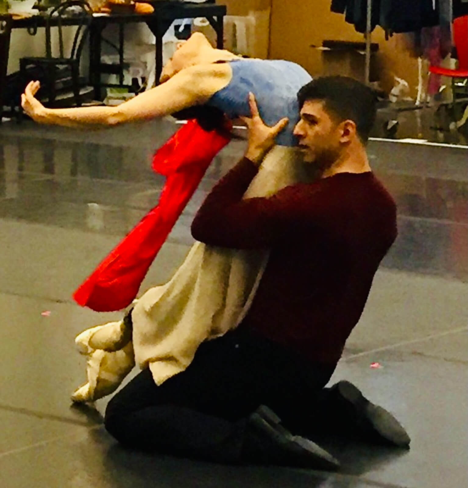 Tony Yazbeck and Irina Dvorovenko rehearsing the "Pizzica Duet" 