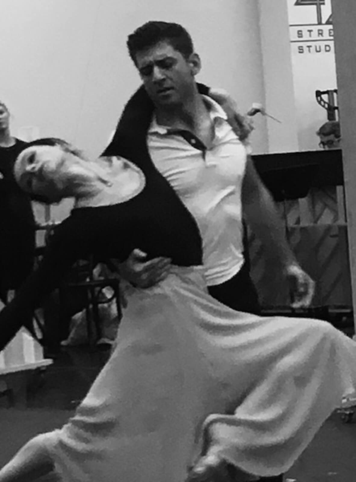 Tony Yazbeck with Irina Dvorovenko dancing in rehearsal for The Beast in the Jungle. 