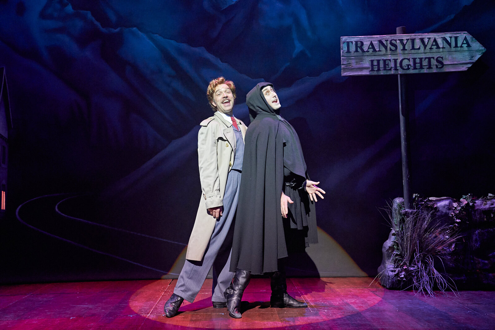Dr. Frankenstein (Hadley Fraser) and Igor (Ross Noble) sing "Together Again". They are on their way to Transylvania Heights.