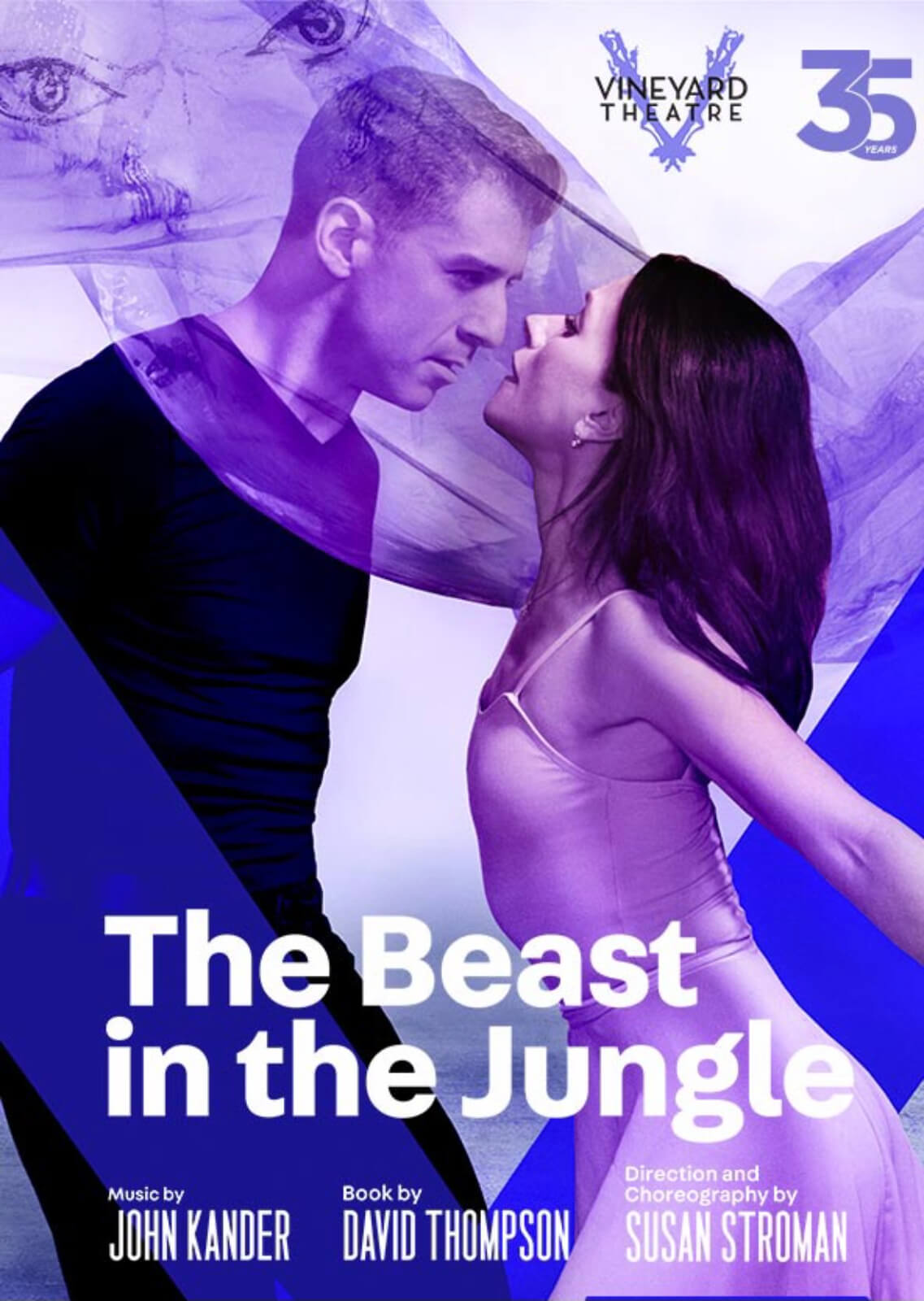 Poster for The Beast in the Jungle, featuring Tony Yazbeck and Irina Dvorovenko almost kissing inside silks.