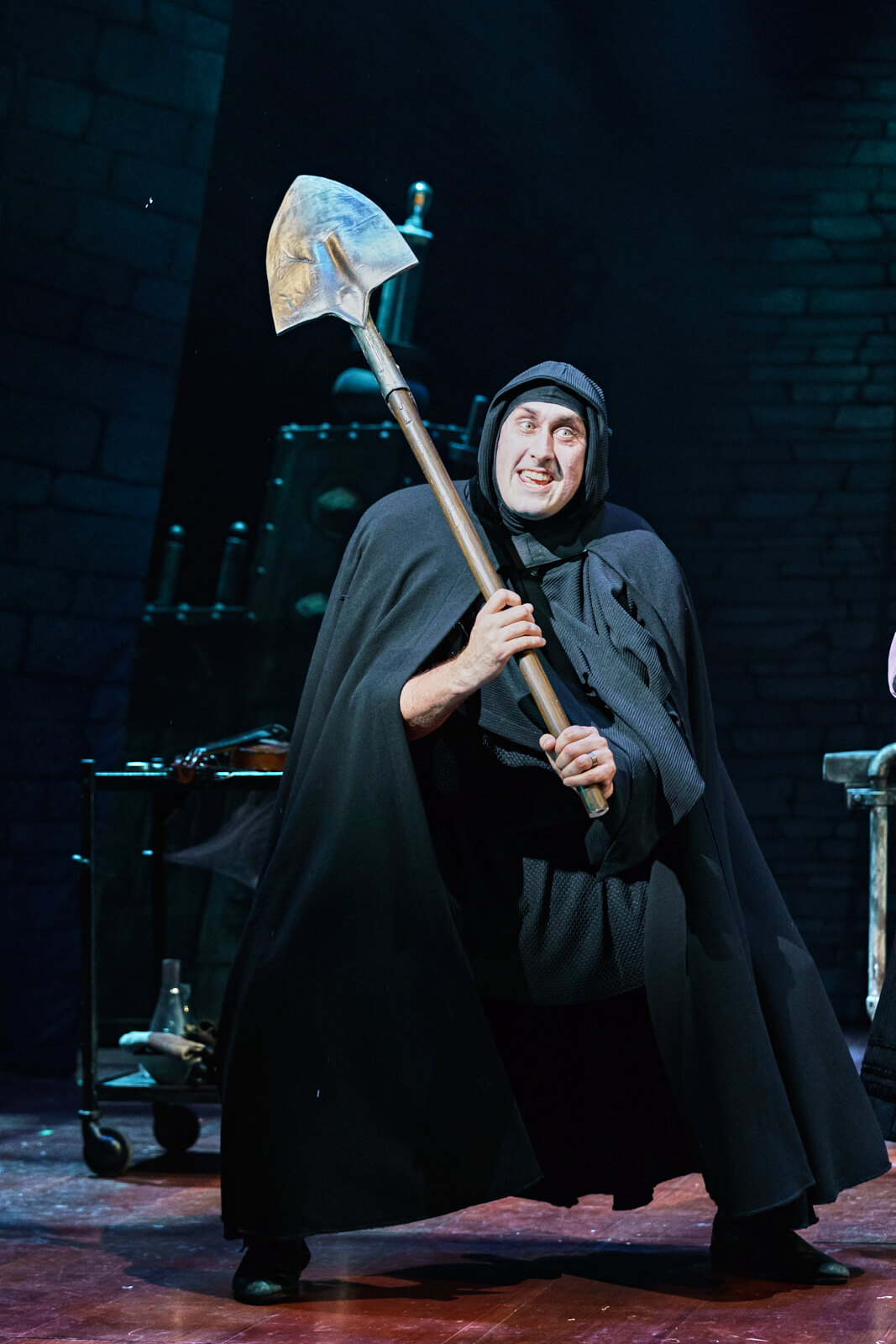 Igor (Ross Noble) sings "It Could Work" while holding a shovel with the intention of digging up a corpse for Dr. Frankenstein.