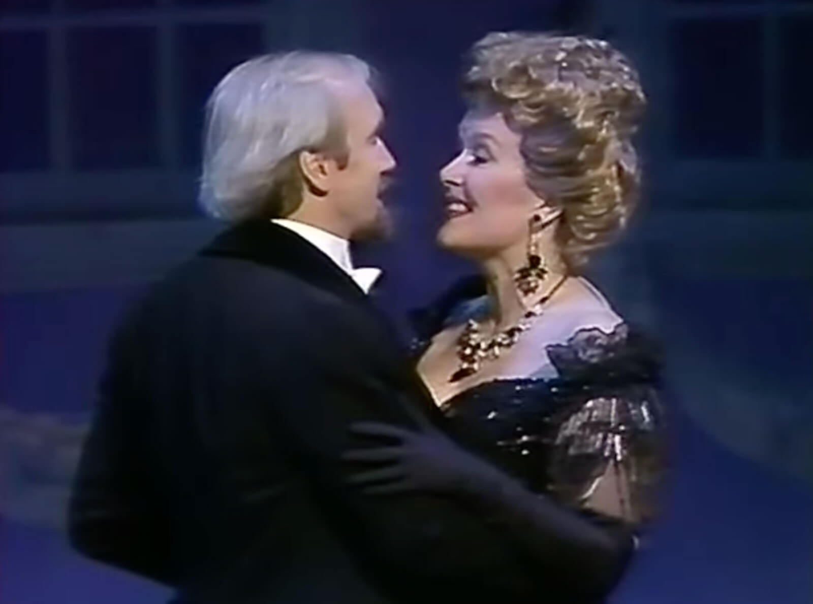George Lee Andrews as Fredrik Egerman and Sally Ann Howes as Desiree Armfeldt waltzing in A Little Night Music. 