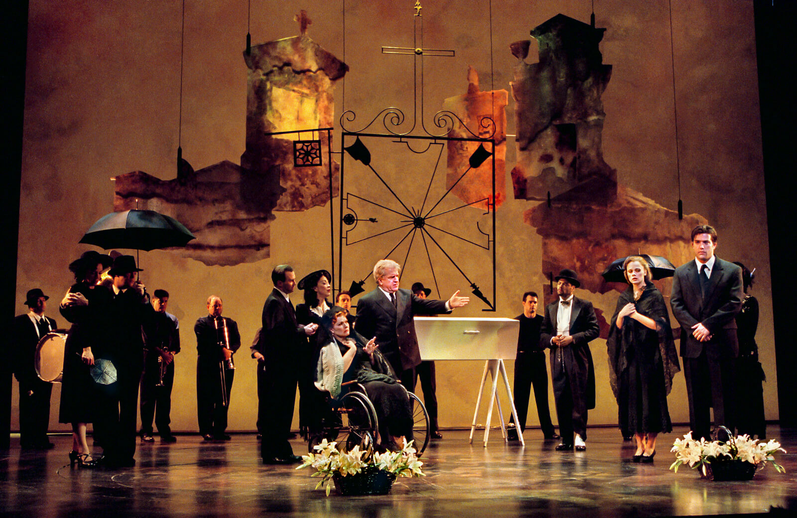 Madame Raquin (Debra Monk), Officer Michaud (Leo Burmester), Therese Raquin (Kate Levering), Laurent LeClaire (Craig Bierko) and Company in Thou Shalt Not.