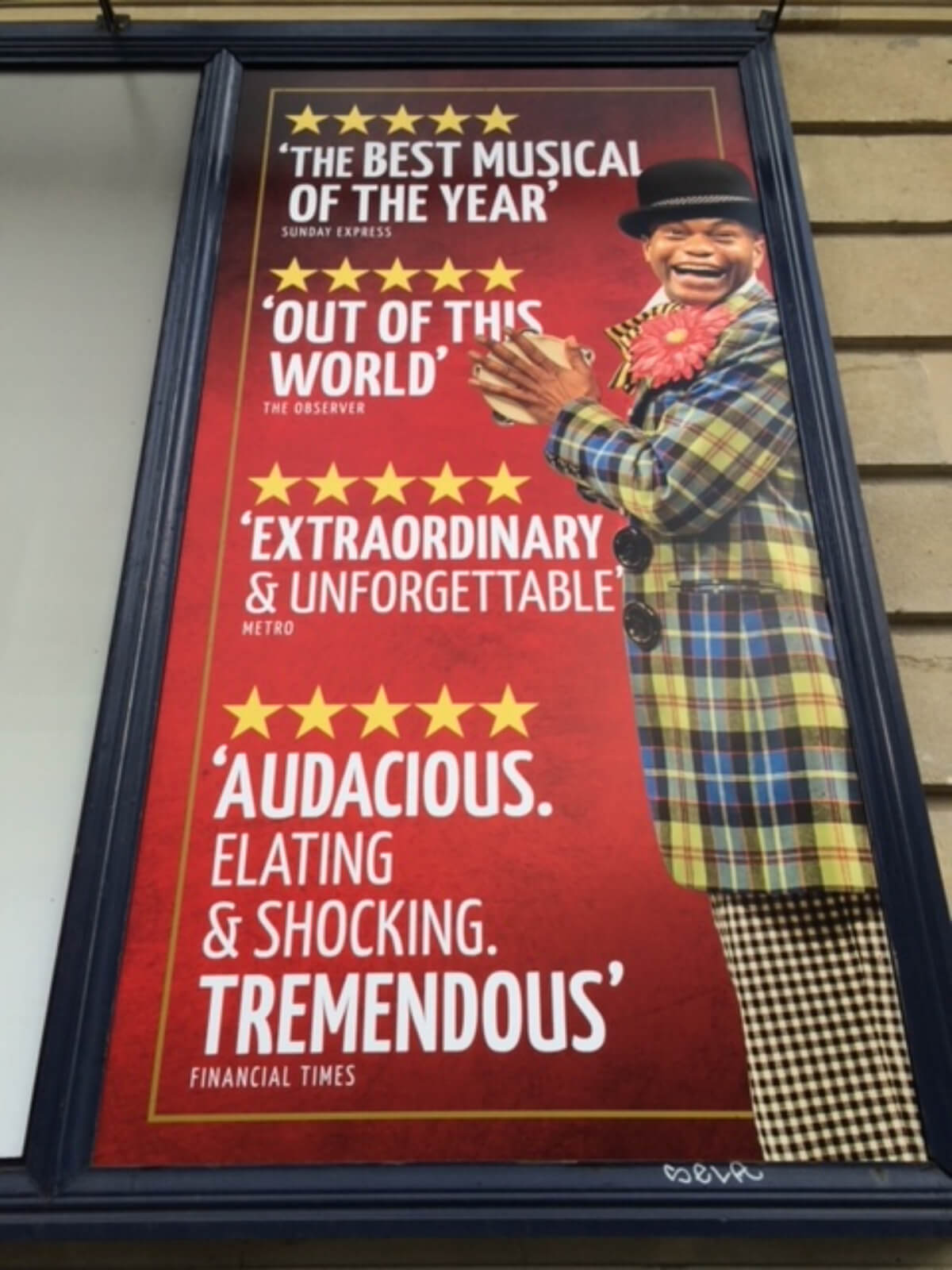 The Scottsboro Boys West End poster showcasing its outstanding reviews—all five star ratings.