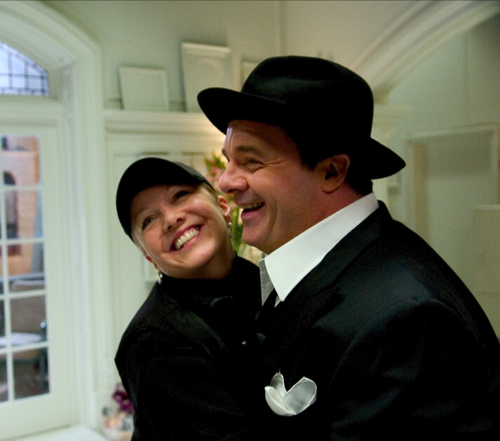 A candid photo of Susan Stroman and Nathan Lane as Max Bialystock, during rehearsal.‍ Nathan is making Stro laugh. 