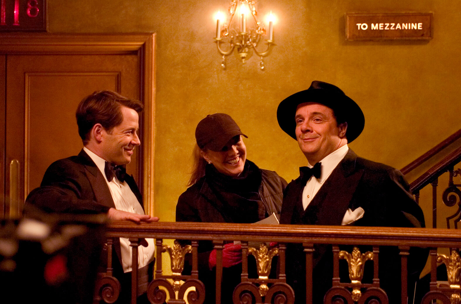 Matthew Broderick as Leo Bloom, Director Susan Stroman and Nathan Lane as Max Bialystock rehearsing in the back of The St. James Theatre. Nathan is making Matthew and Stro laugh. 