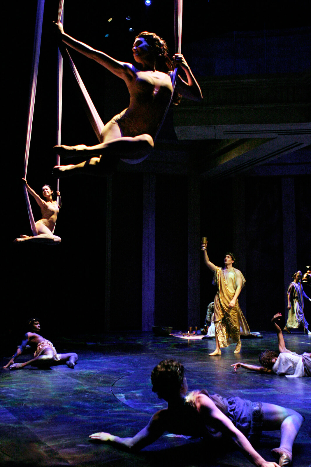 Graces dance in the silks to “Hymn to Dionysos”