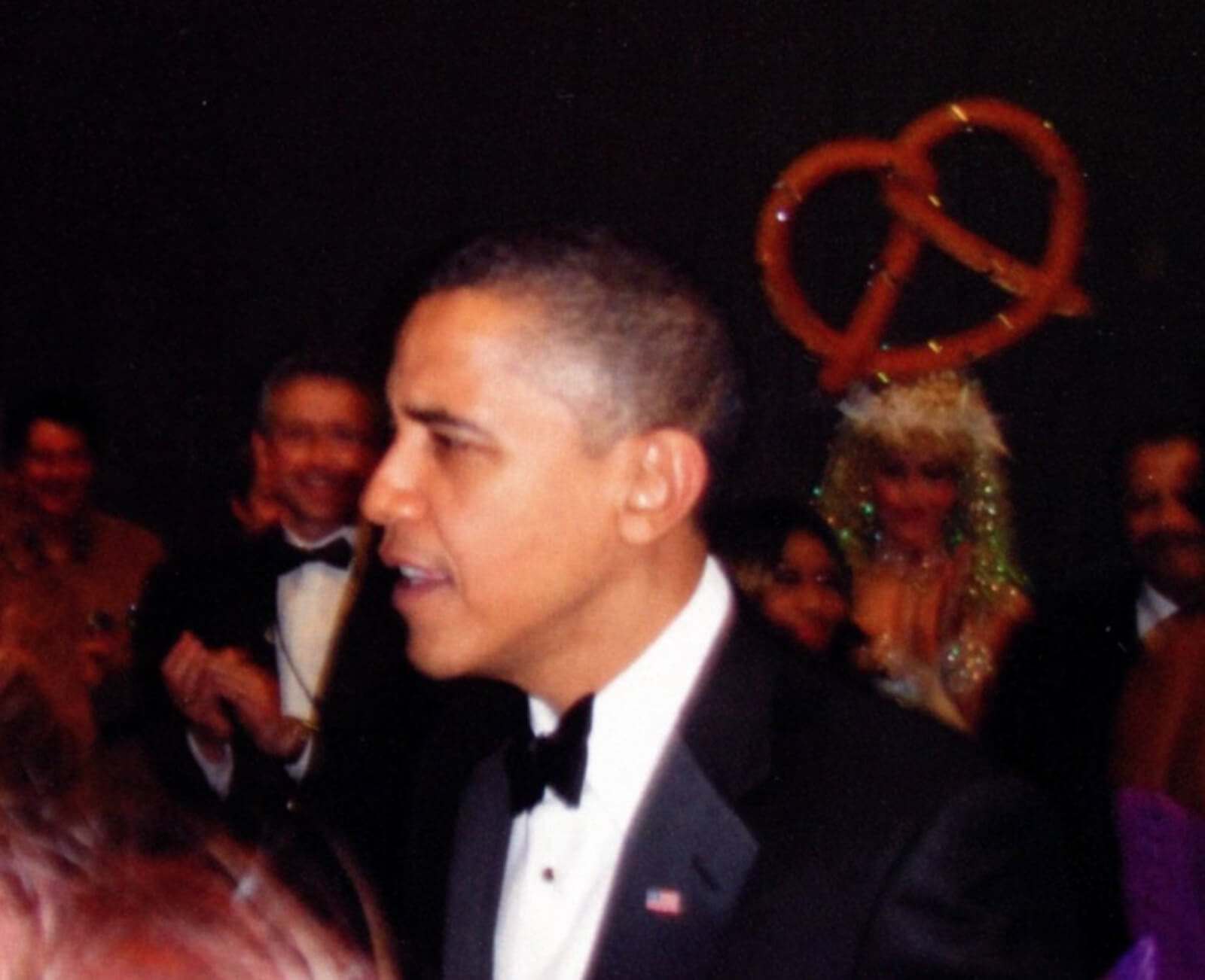 Candid photo President Barack Obama backstage with the cast of The Producers at The Kennedy Center Honors. 