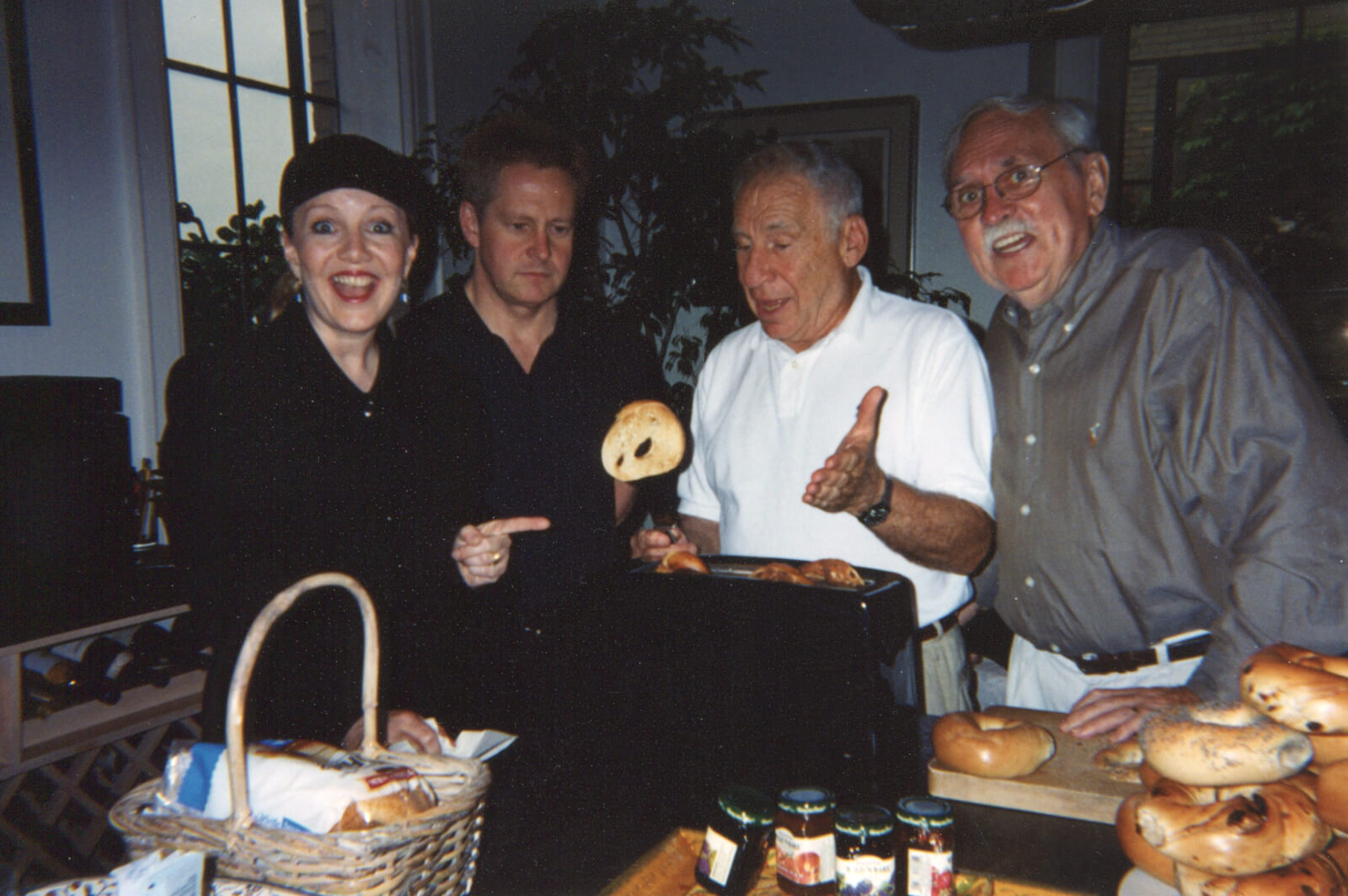 Susan Stroman, Glen Kelly, Mel Brooks, and Thomas Meehan in a creative meeting for The Producers.