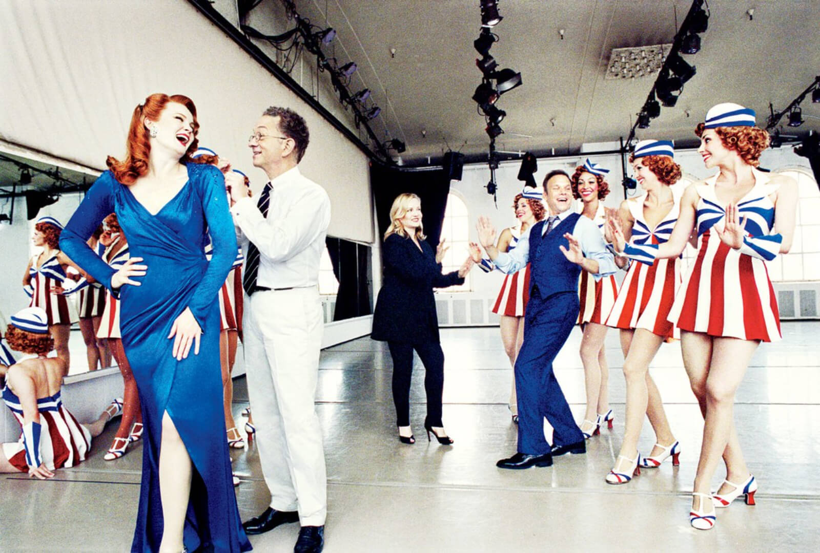 Kate Baldwin, Costume Designer William Ivey Long, Susan Stroman and Norbert Leo Butz in a photo shoot for Vanity Fair. The cast is wearing their USO costumes from "Red, White and True".