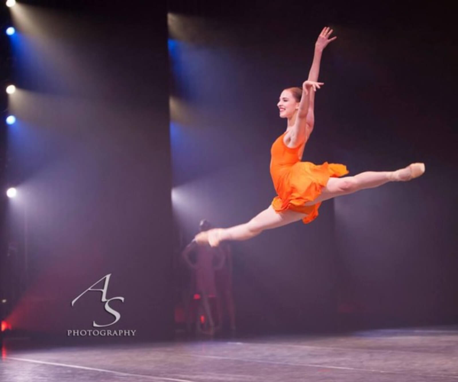 Chelsea Adomaitis leaping into the wings. 