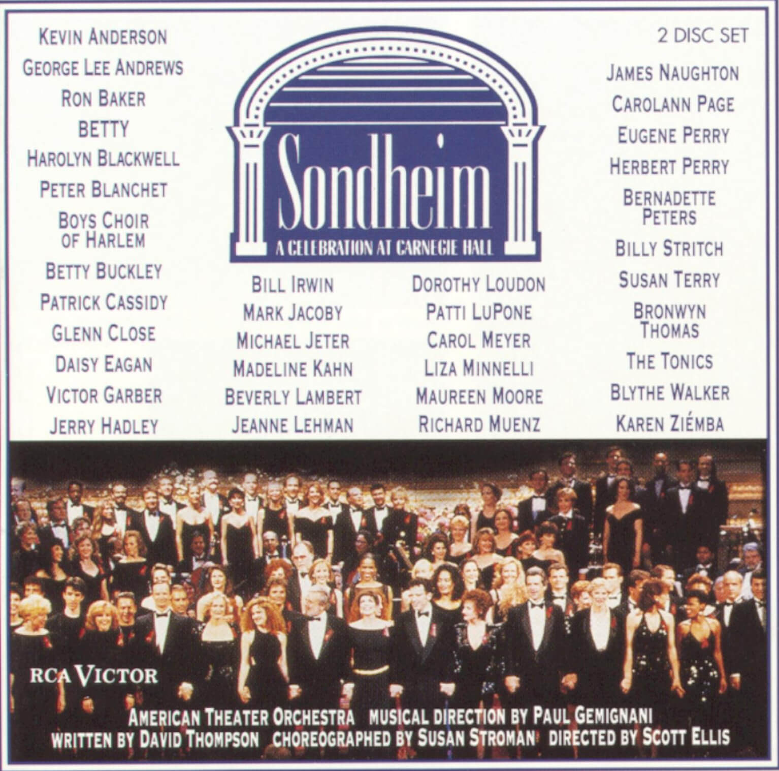 A list of all the show's cast and creative team, as disc set cover.