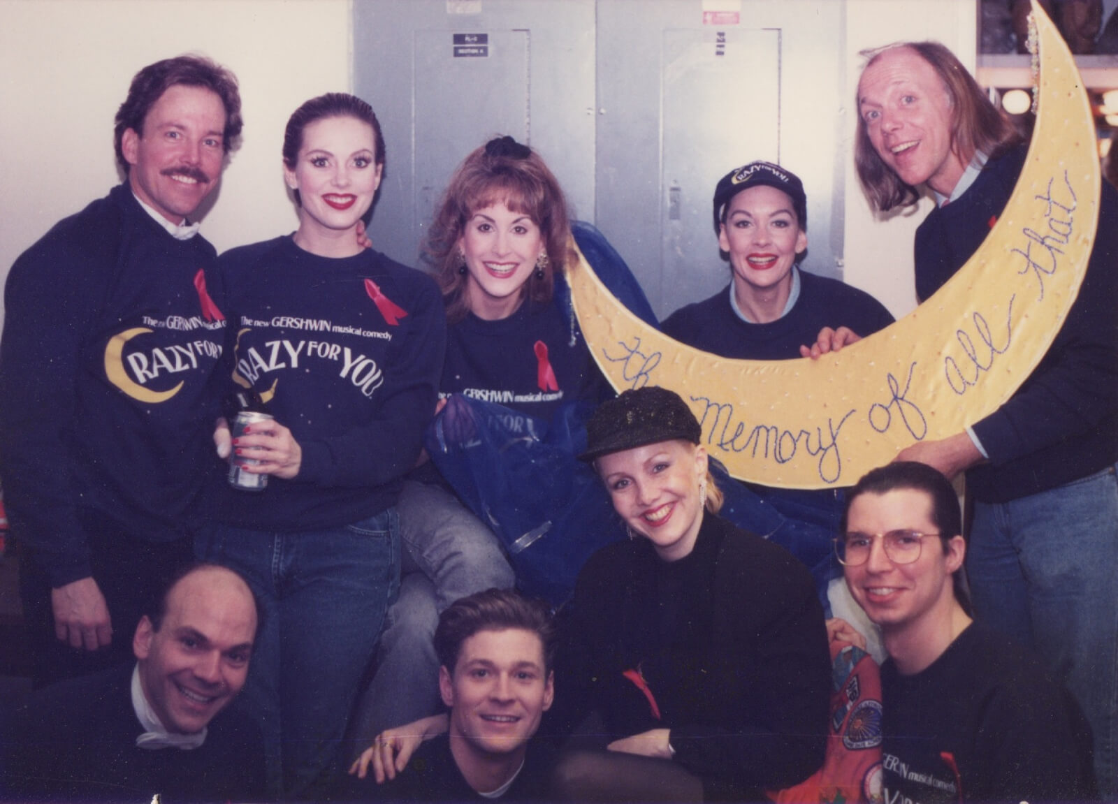 Susan Stroman and some of the original Crazy for You cast members posing for the Easter Bonnet competition. 