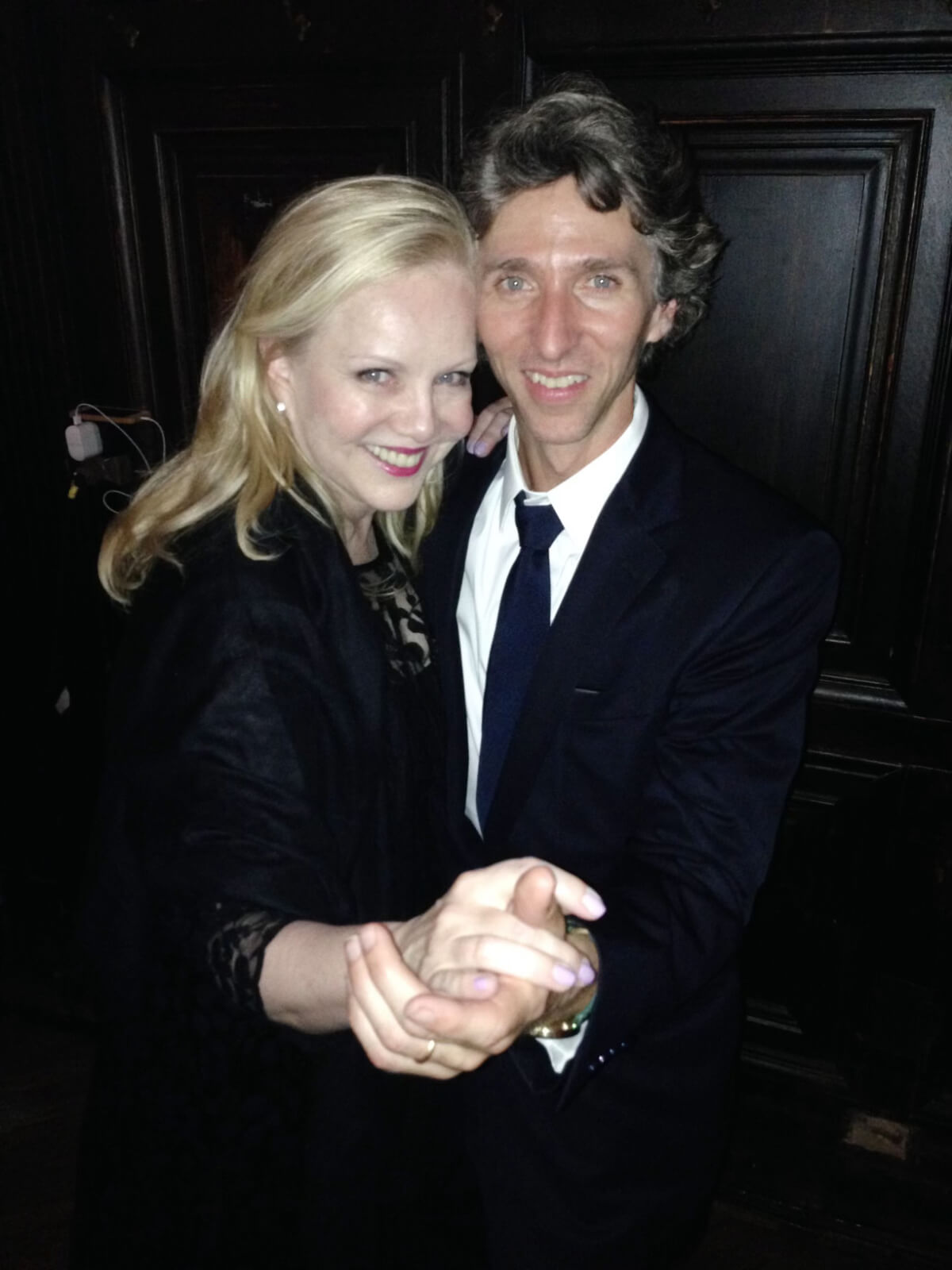Susan Stroman posing in a partnering dance position with Damian Woetzel, president of The Juilliard School.