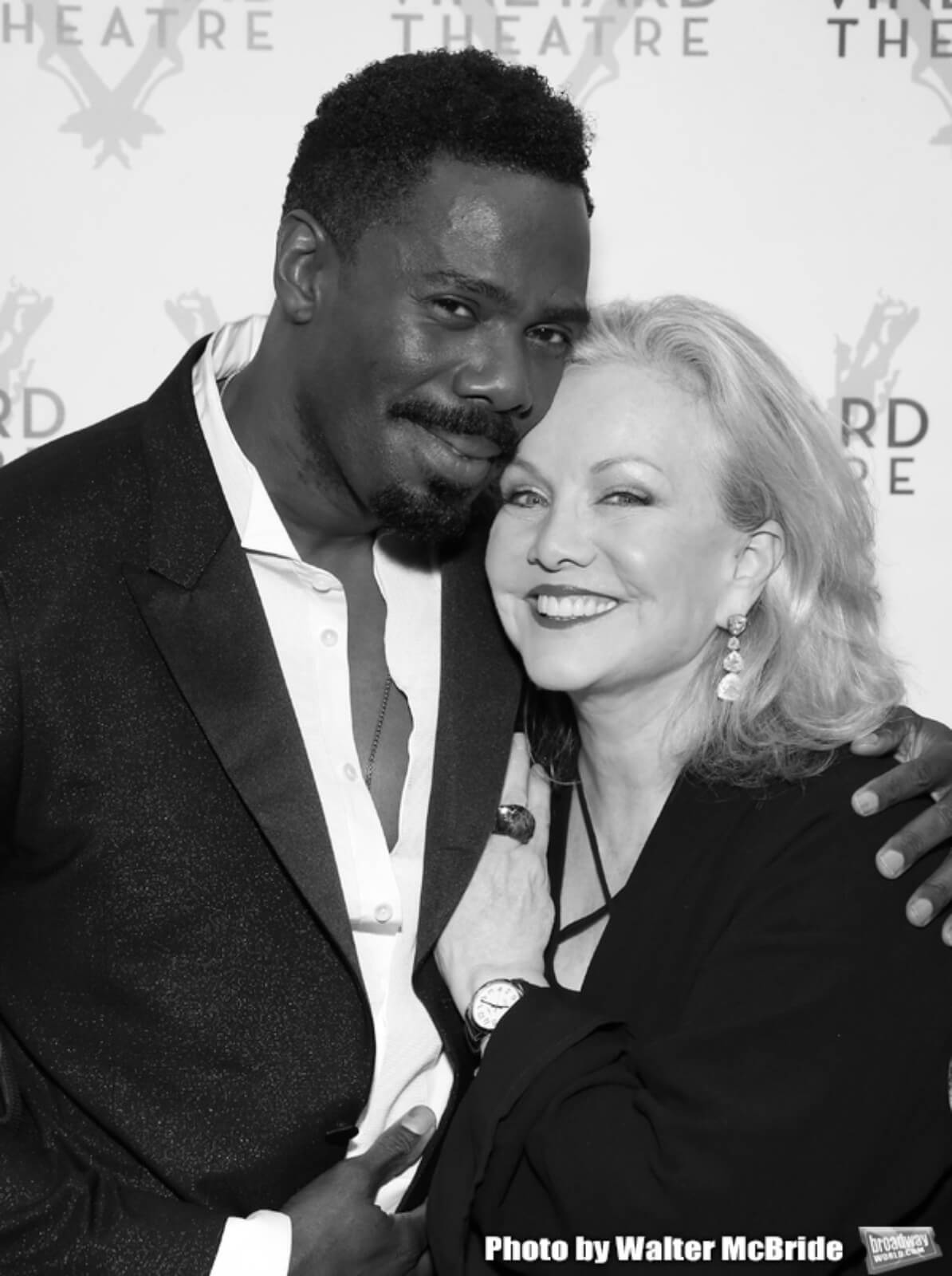 Susan Stroman and playwright Colman Domingo hug for a picture at The Vineyard Theatre