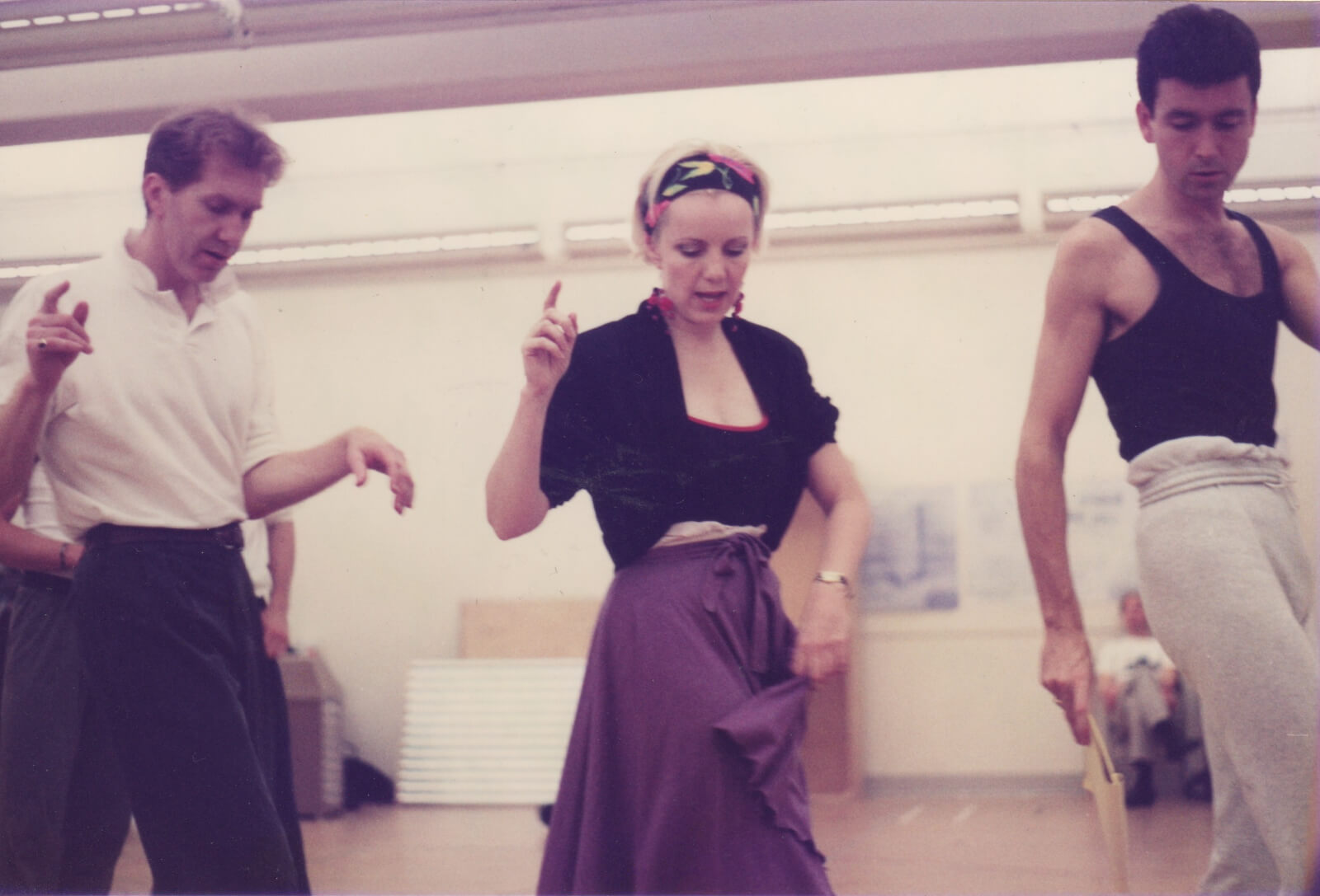 Harry Groener, Susan Stroman, and Chris Peterson rehearsing "Slap That Bass" from Crazy for You.