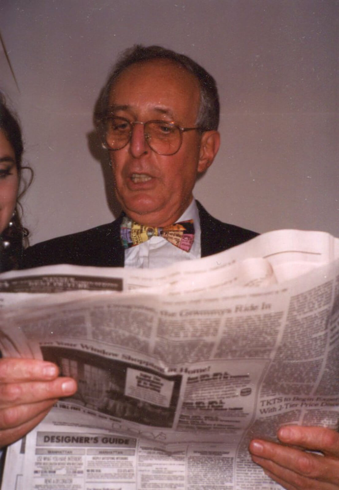 Producer Roger Horchow reading the opening night review for Crazy for You. 