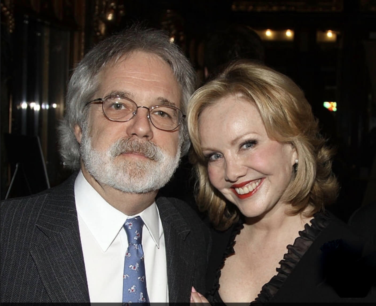 Susan Stroman with her award-winning collaborator, John Weidman. Both in elegant attire.