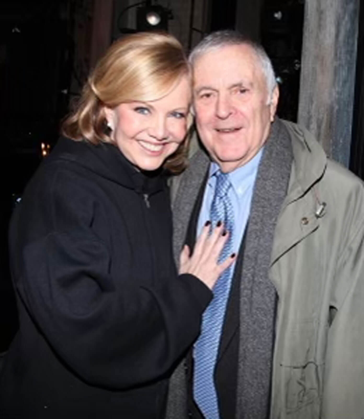 Susan Stroman with long-time collaborator, John Kander. Both are dressed in winter coats.