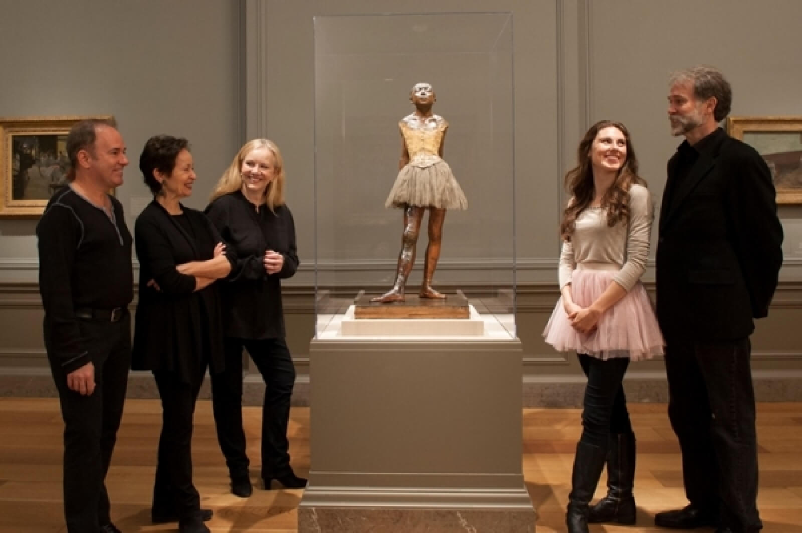 Stephan Flaherty, Lynn Ahrens, Susan Stroman, Tiler Peck, and Boyd Gaines visit Degas sculpture at the National Gallery in Washington DC.