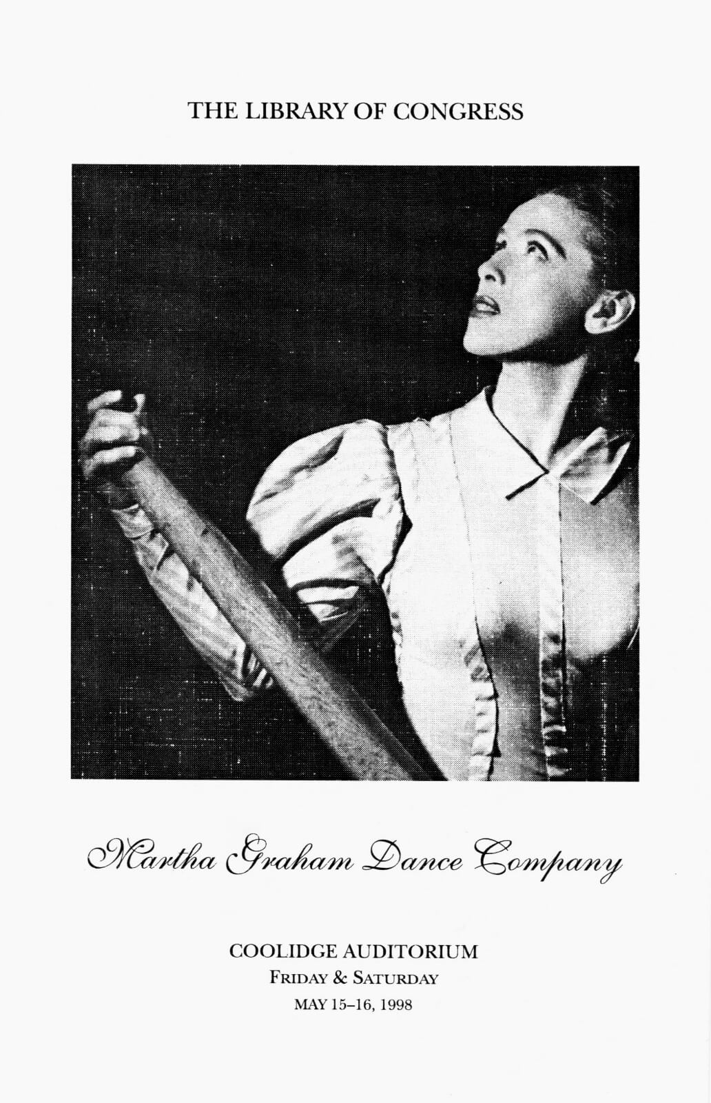 Cover of the program for the performance at The Library of Congress, featuring a photograph of Martha Graham.