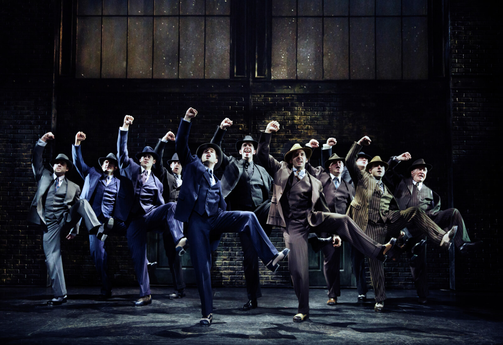 Cheech (Nick Cordero) and gangsters performing "Taint' Nobody's Business". They are all wearing gangster suits and fedora hats. 