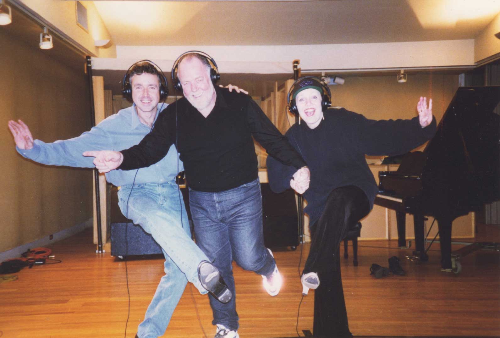 Chris Peterson, Paul Gemignani, and Susan Stroman in a recording session for the album of Crazy for You.