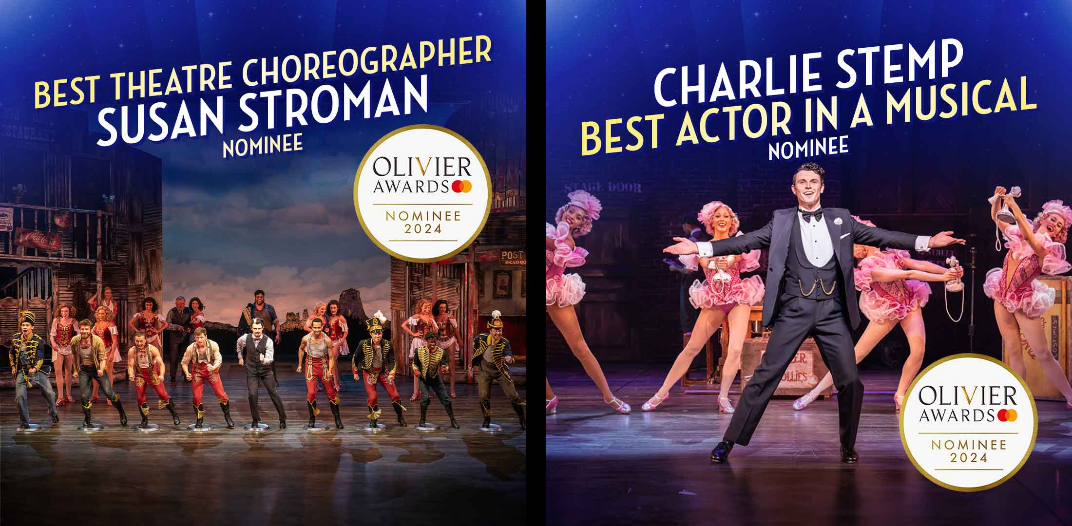 Olivier Awards Nominees 2024: Best Theatre Choreographer - Susan Stroman; Best Actor in a Musical - Charlie Stemp