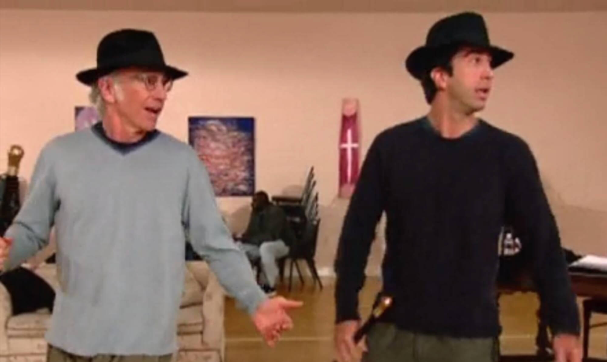 Larry David and David Schwimmer rehearse Stro’s choreography as seen in HBO’s Curb Your Enthusiasm, "Mel's Offer."