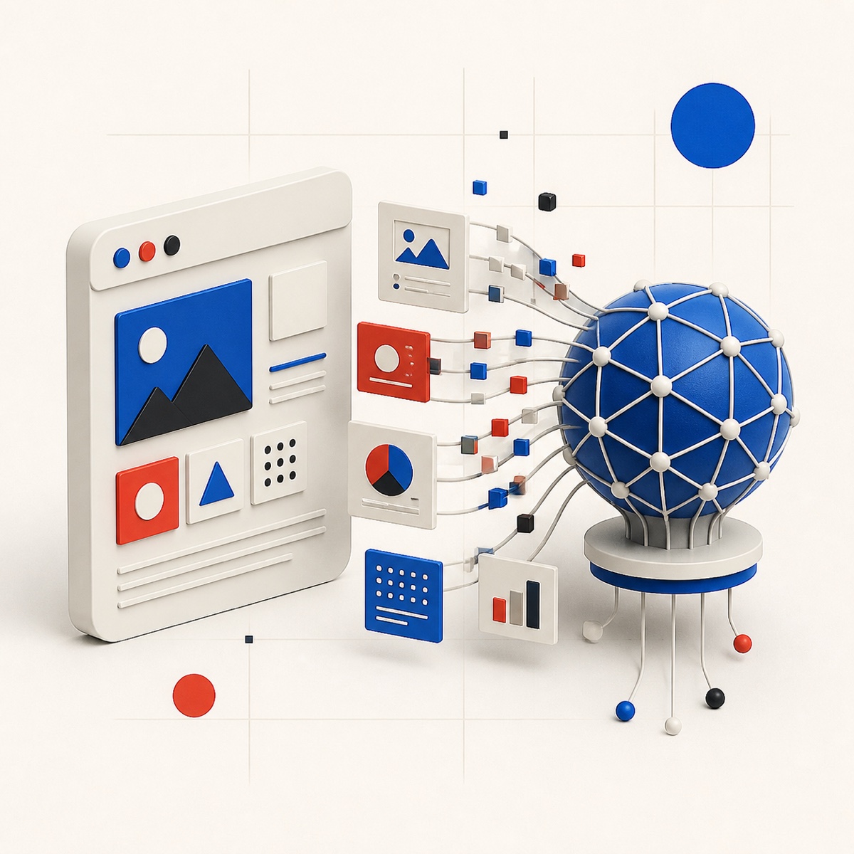 3D-Illustration zu künstlicher Intelligenz und modernem Webdesign